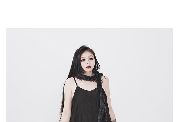 Spaghetti Strap Plain Asymmetrical Midi A-Line Dress