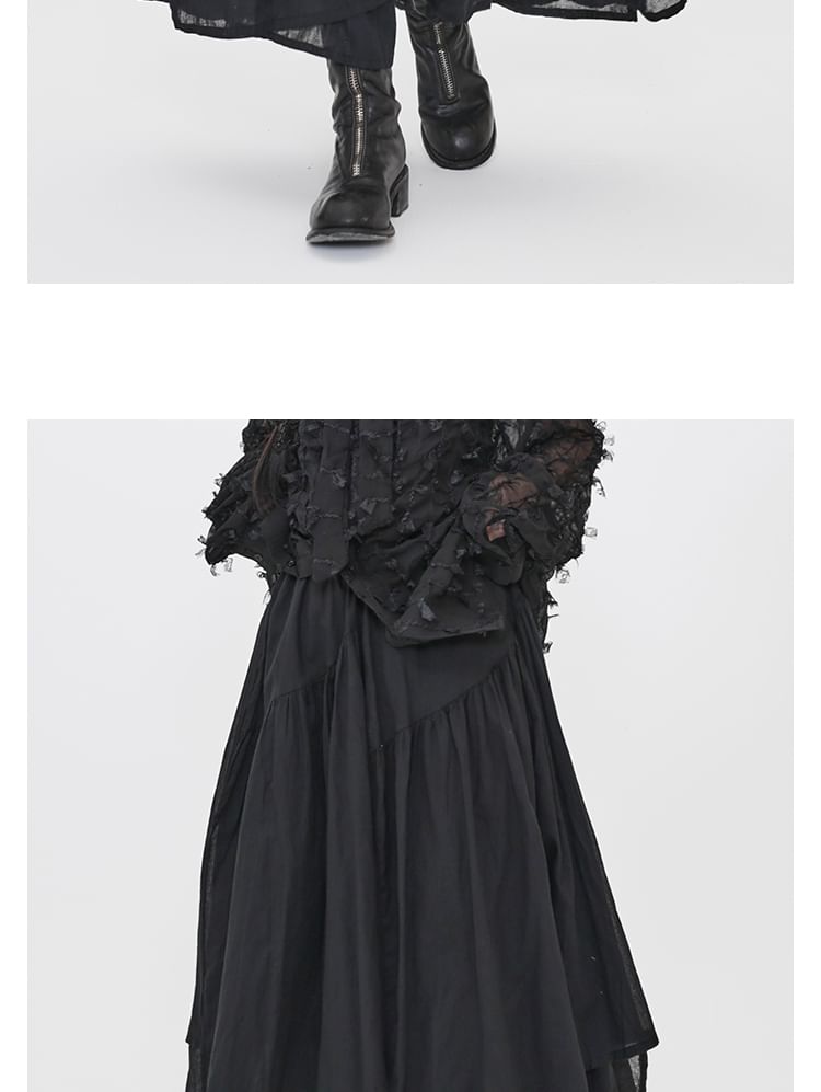 Elastic Waist Asymmetric Panel Midi Skirt