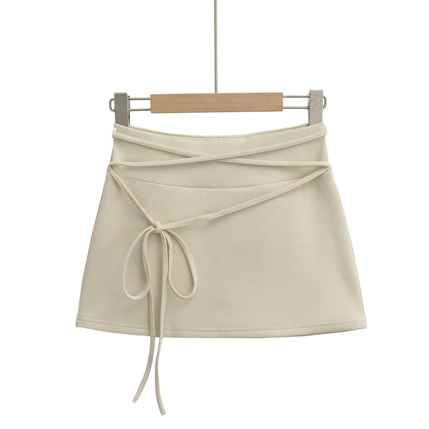 High-Rise Lace-Up Mini A-Line Skirt