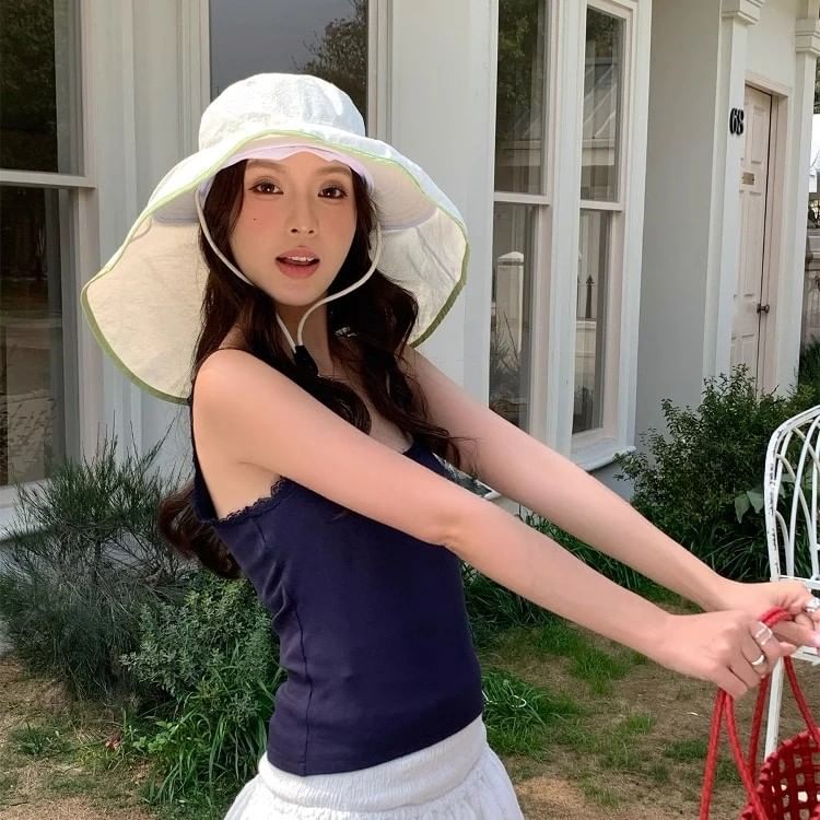 Hiking Trim Hat Contrast Plain Bucket