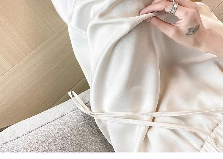 Drawstring-Waist Solid Midi Flared Skirt