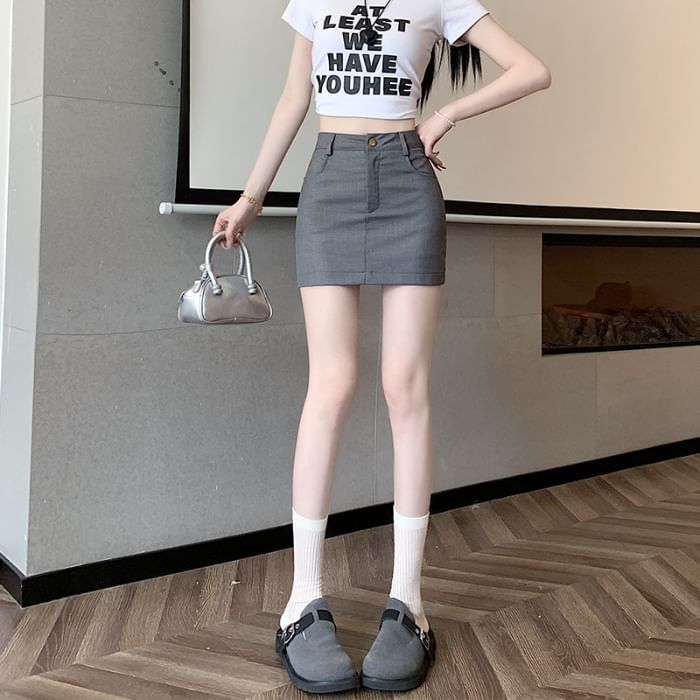 High-Waist Solid Mini Pencil Skirt