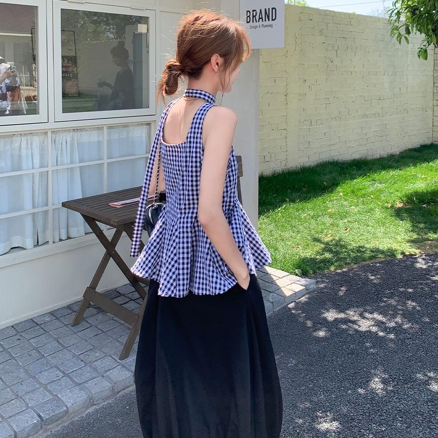Scoop Neck Plaid Camisole & Midi Skirt Duo