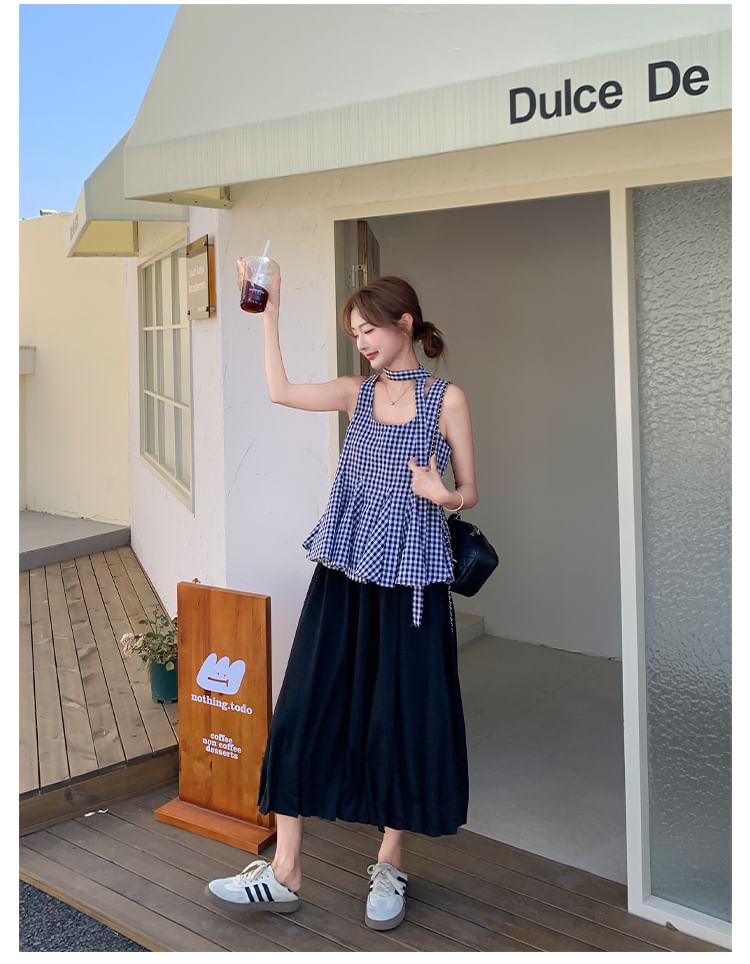 Scoop Neck Plaid Camisole & Midi Skirt Duo