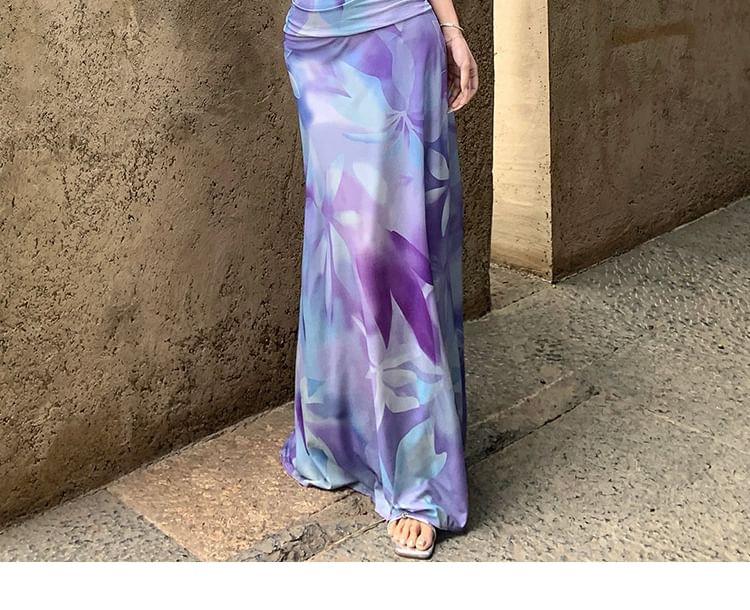 Halter Cowl Tie-Dye Crop Top & Ruched Skirt