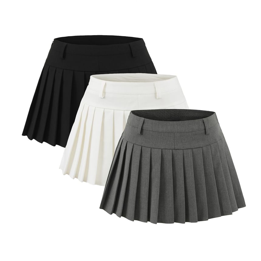 Pleated Micro Skirt with Low-Rise Band