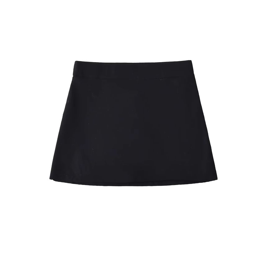 Soft Knit A-Line Mini Skirt in Solid Tone, Low Rise