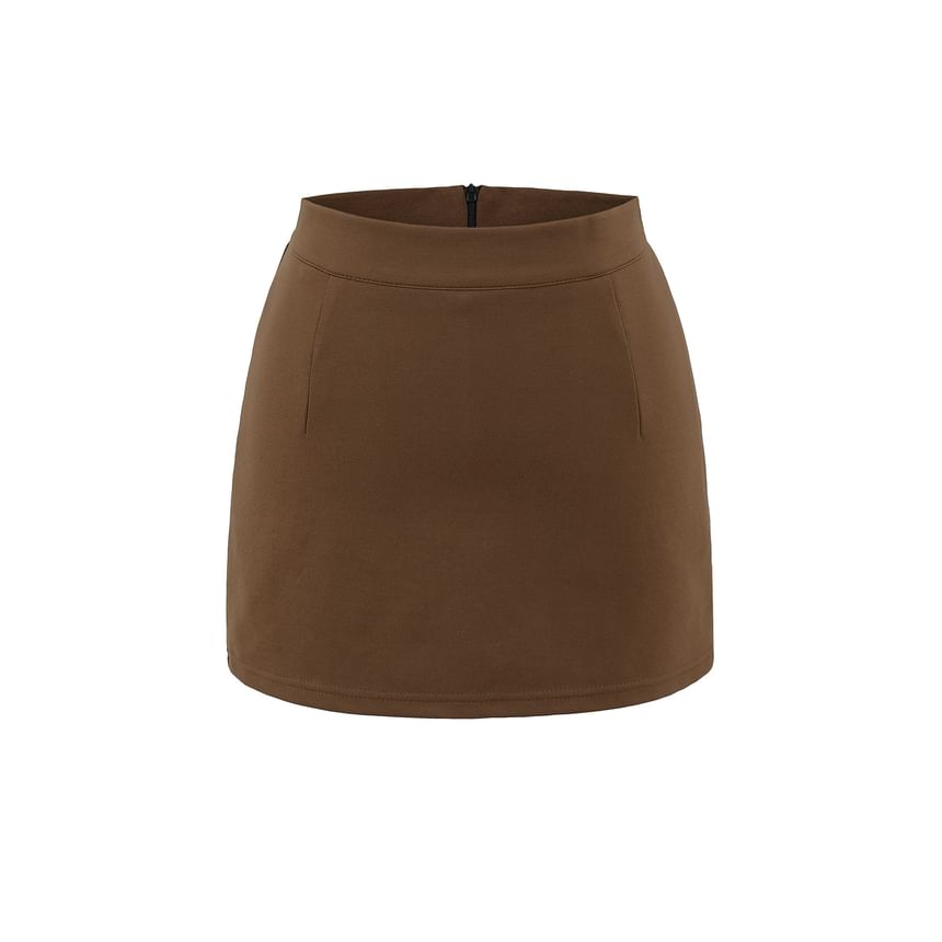 Solid A-Line Mini Skirt with Low-Rise Waistband