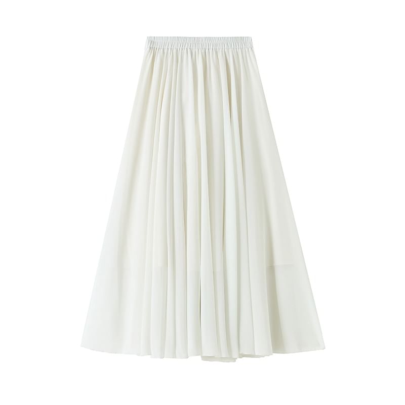 Flowing Solid Long A-Line Skirt with Stretch Waistband