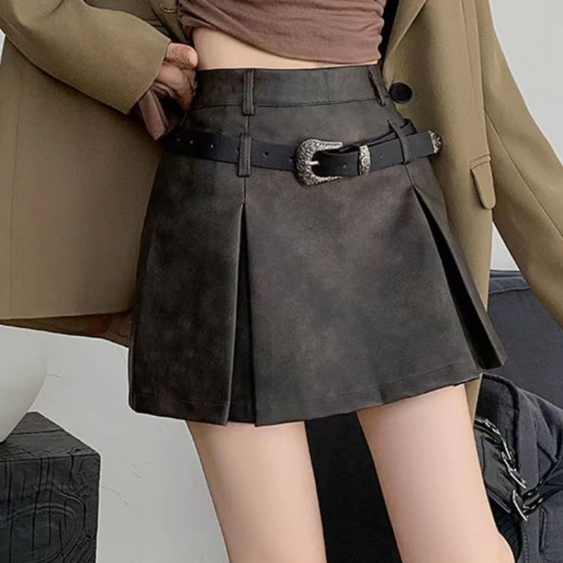 High-Rise Faux Leather Mini A-Line Skirt
