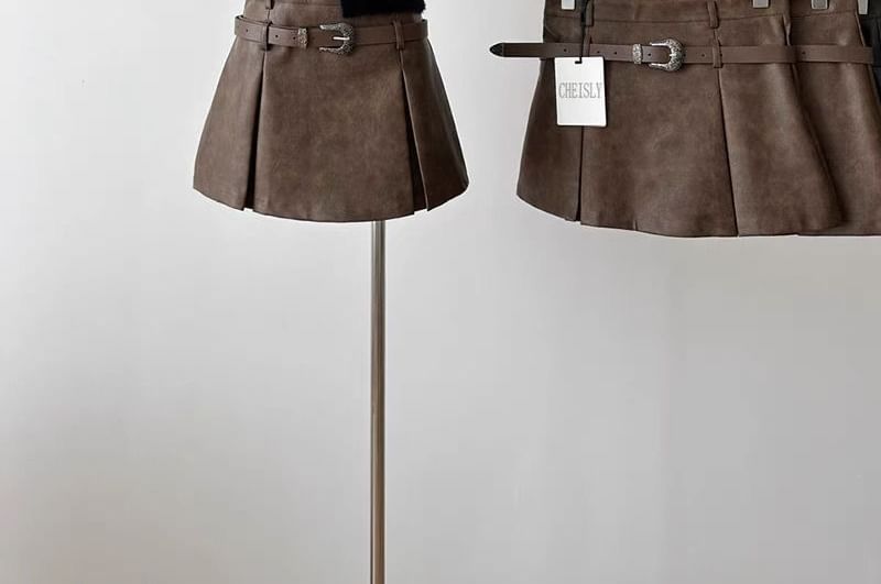 High-Rise Faux Leather Mini A-Line Skirt