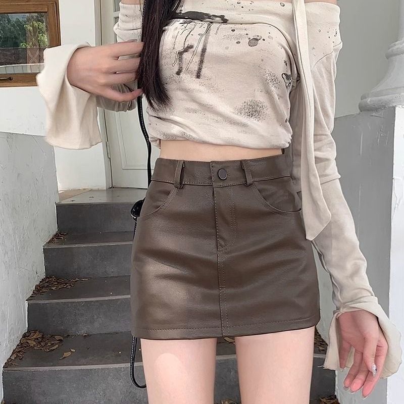 High-Rise Faux Leather Pencil Mini Skirt