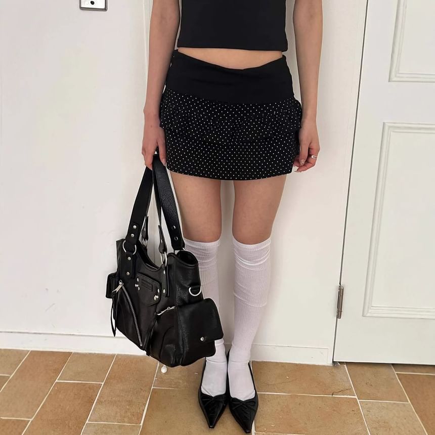 Mid-Rise Polka Dot Mini A-Line Skirt