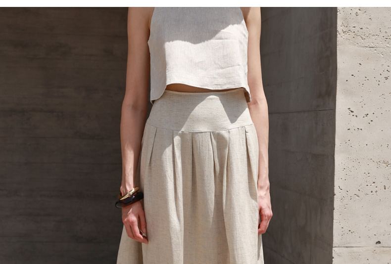 High-Rise Pleated Midi Flared Skirt