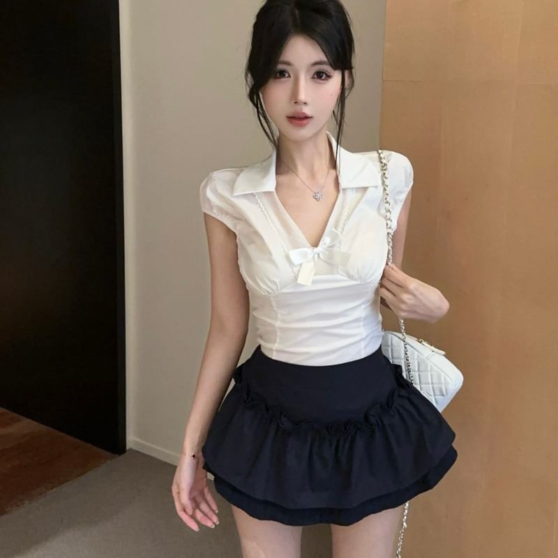 Cap-Sleeve Crop Top & A-Line Mini Skirt