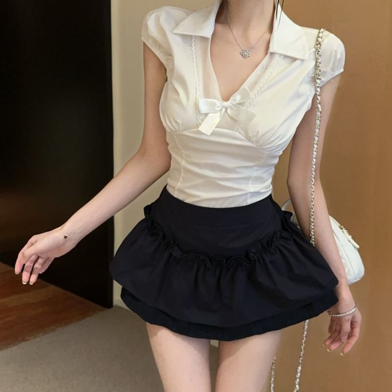 Cap-Sleeve Crop Top & A-Line Mini Skirt