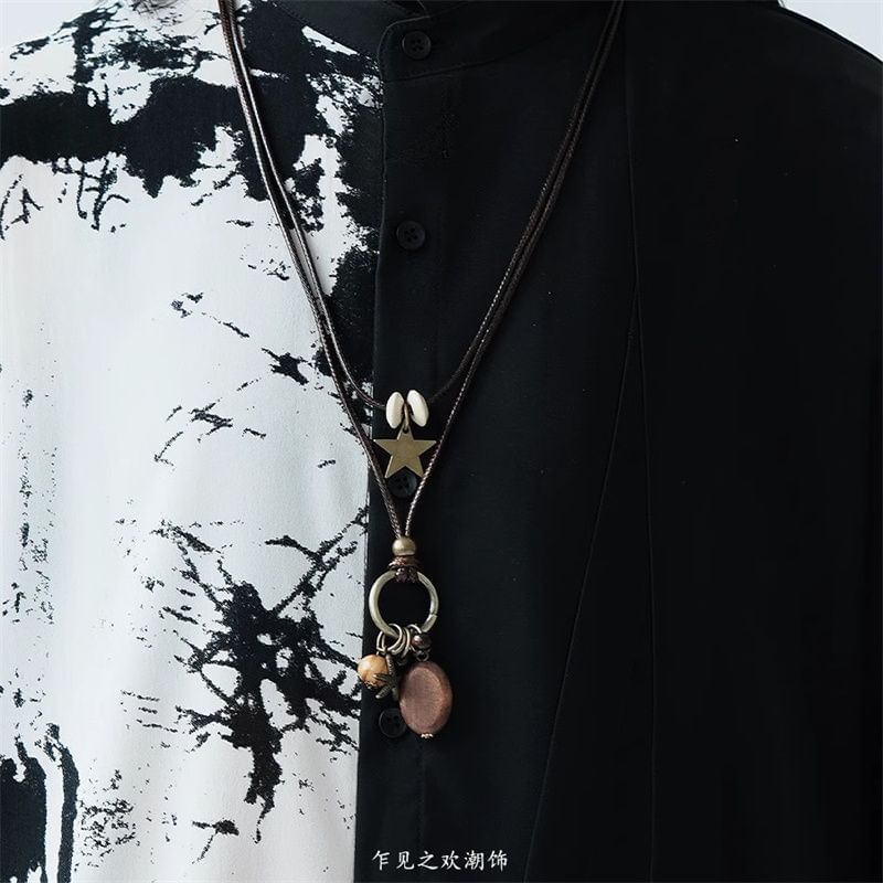 Star Bead Layered Cord Pendant Necklace