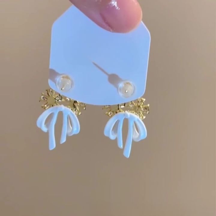 Alloy Bow Earring Floral Chandelier Rhinestone