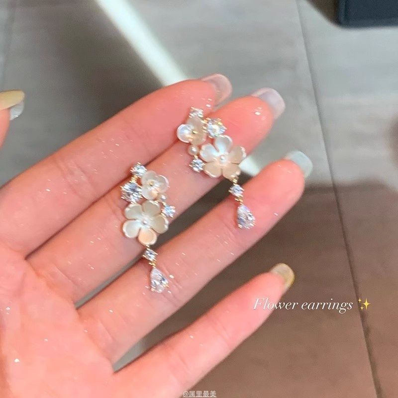 Earring Alloy Rhinestone Drop Floral