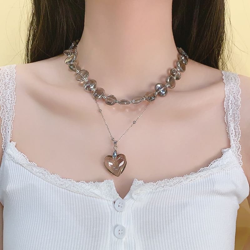 Heart Pendant Faux Crystal Choker Station