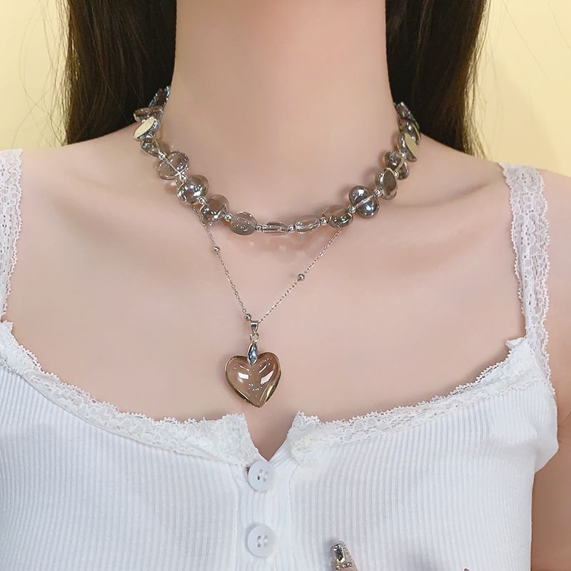 Heart Pendant Faux Crystal Choker Station