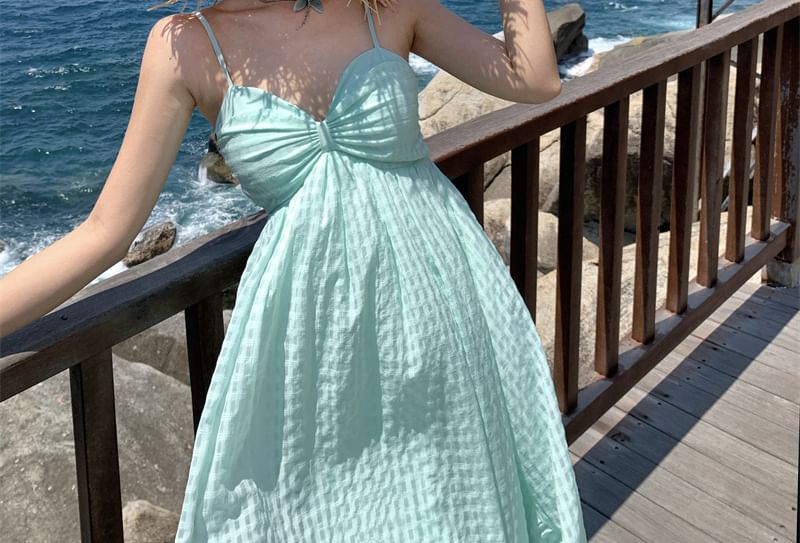 Spaghetti Strap Plain Open Back Maxi A-Line Sundress