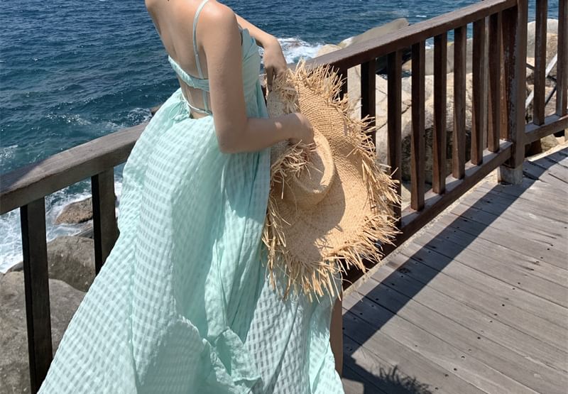 Spaghetti Strap Plain Open Back Maxi A-Line Sundress