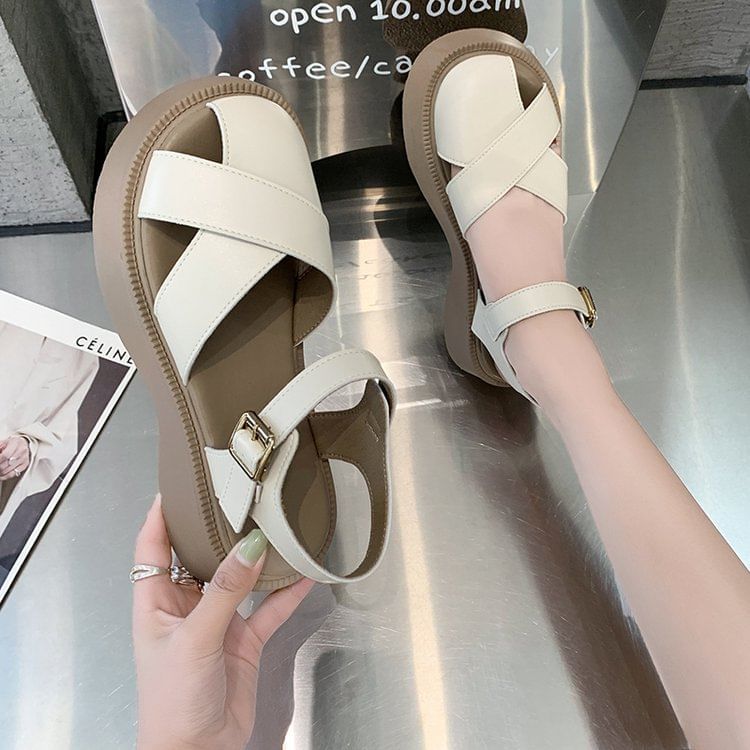 Leather Faux Sandals Platform