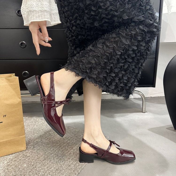 Bow Jane Mary Pumps Square Toe Slingback