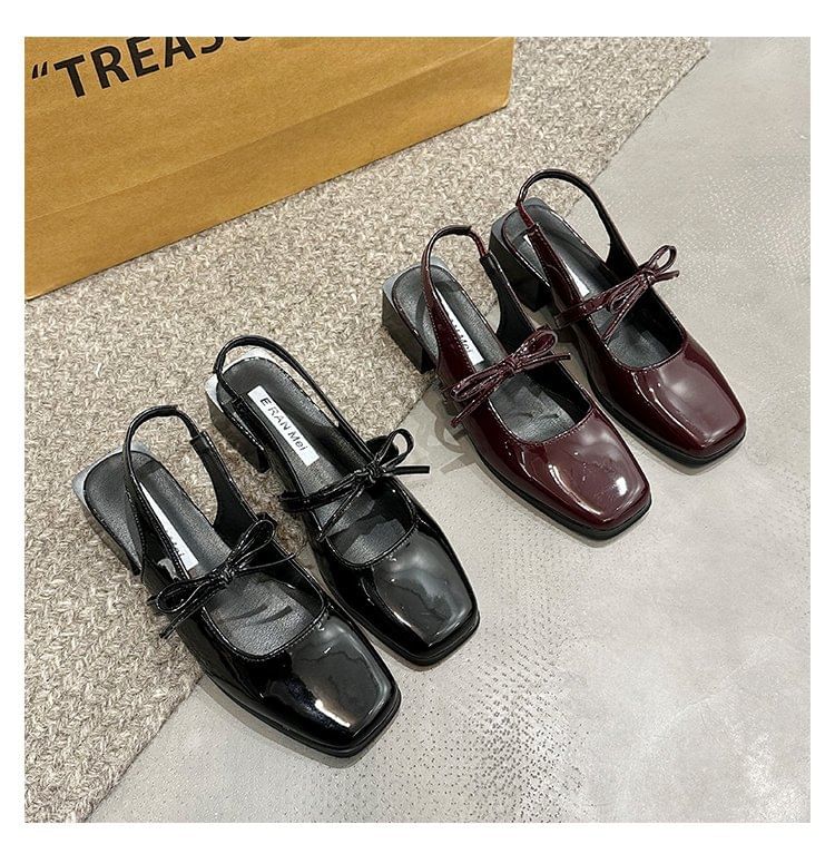Bow Jane Mary Pumps Square Toe Slingback