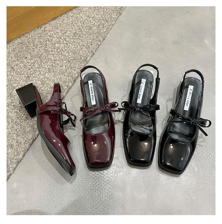 Bow Jane Mary Pumps Square Toe Slingback