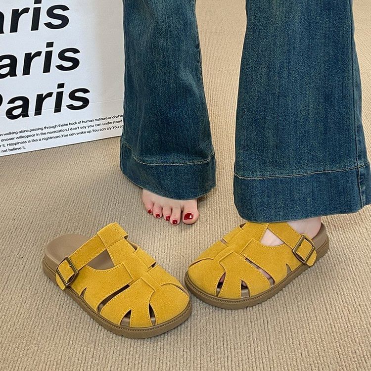 Suede Mules Platform Woven Faux