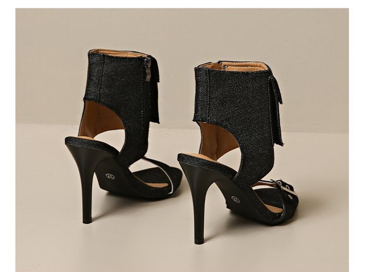 Denim High Boot Sandals Heel Buckled