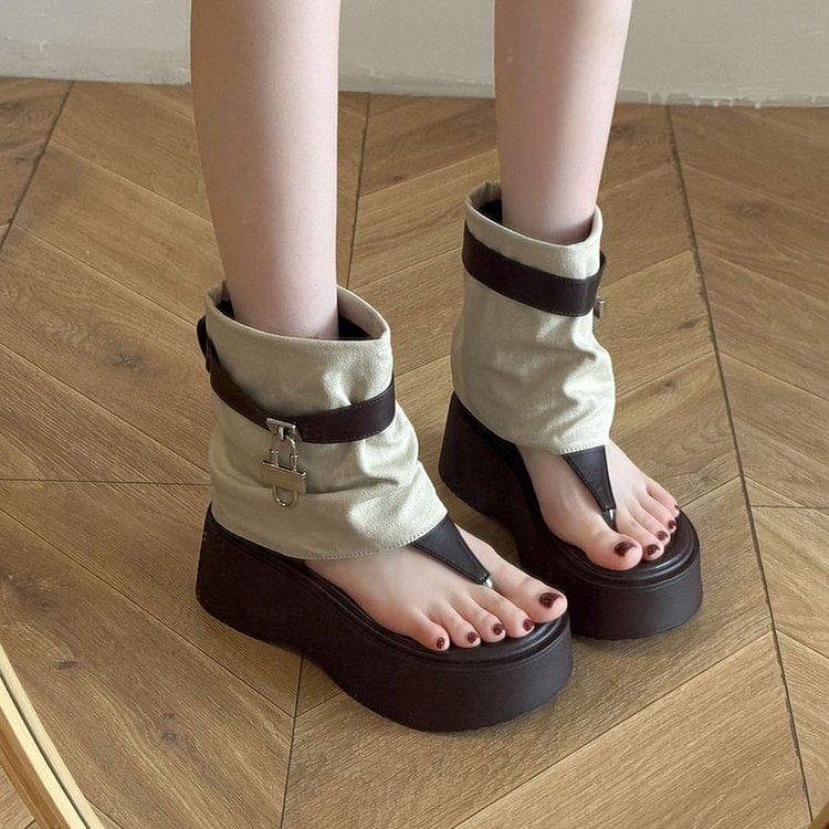 Thong Padlock Boots Panel Platform