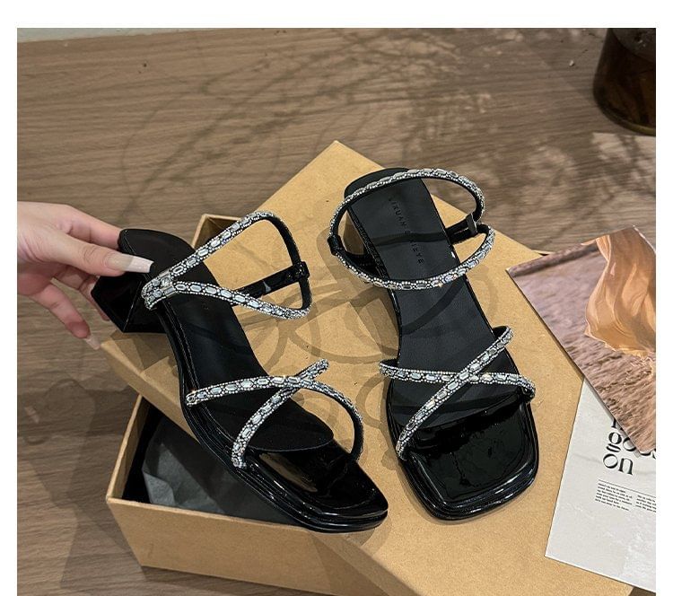 Block Rhinestone Heel Sandals