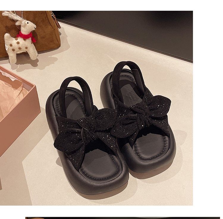 Slingback Rhinestone Bow Platform Sandals