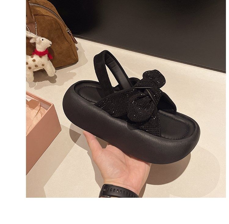Slingback Rhinestone Bow Platform Sandals