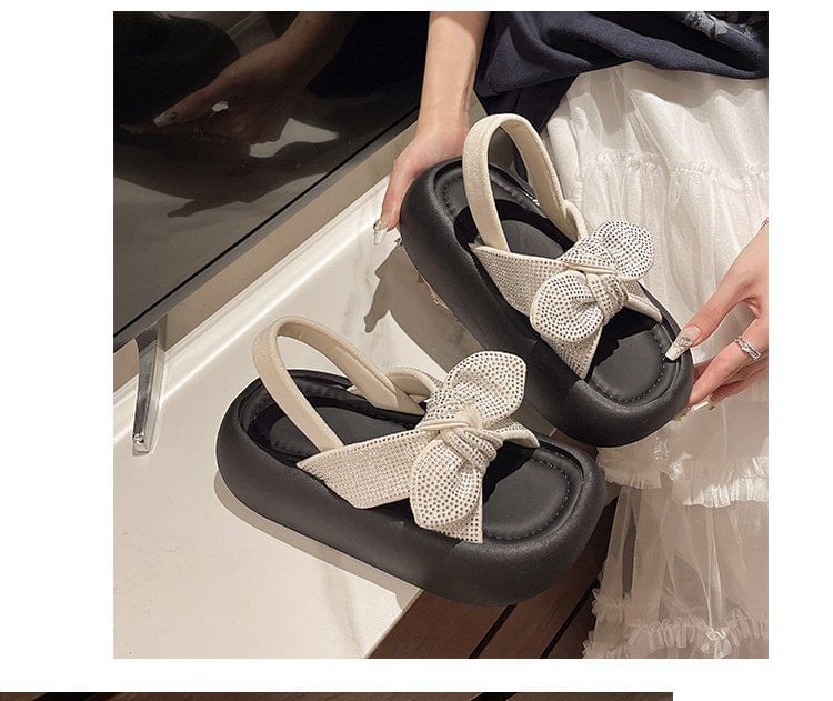 Slingback Rhinestone Bow Platform Sandals