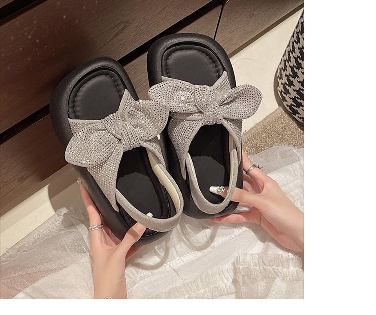 Slingback Rhinestone Bow Platform Sandals