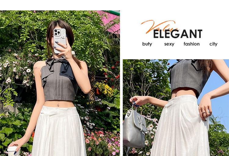 Mid-Rise Knotted Solid A-Line Midi Skirt