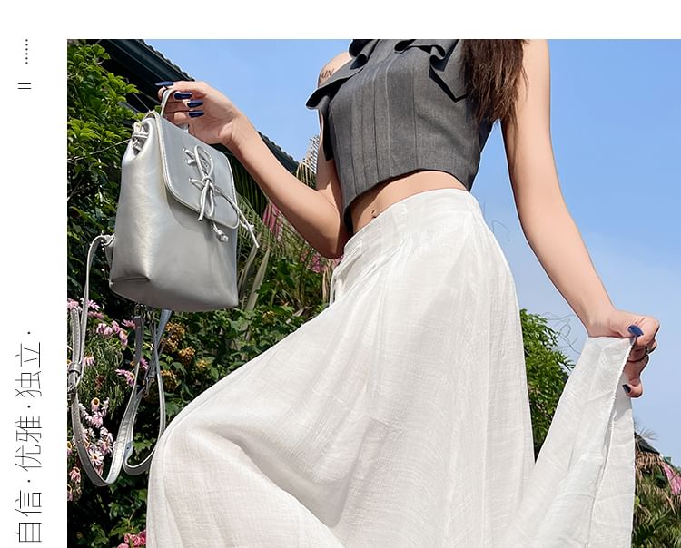 Mid-Rise Knotted Solid A-Line Midi Skirt