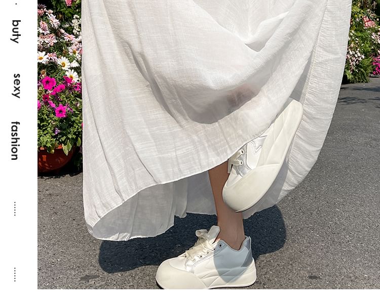 Mid-Rise Knotted Solid A-Line Midi Skirt