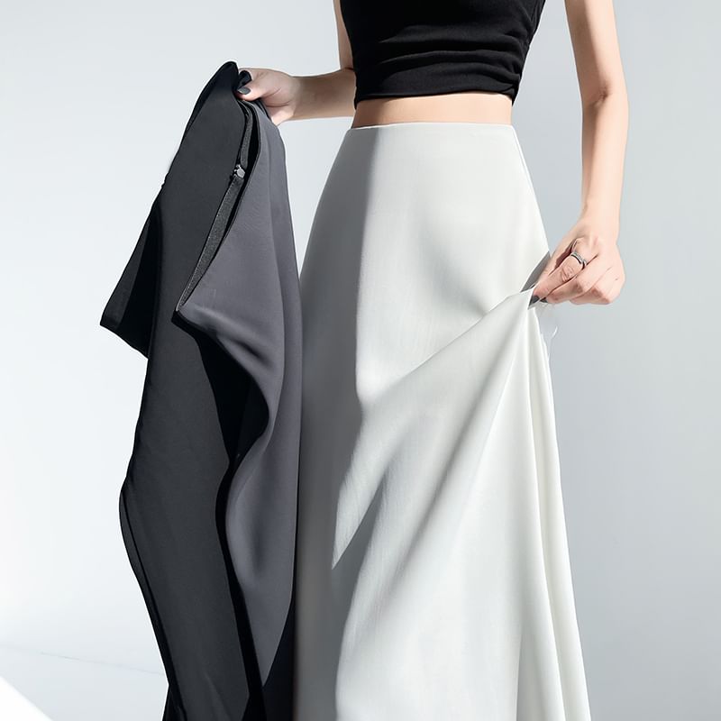 High-Waist Solid Maxi Flared Skirt