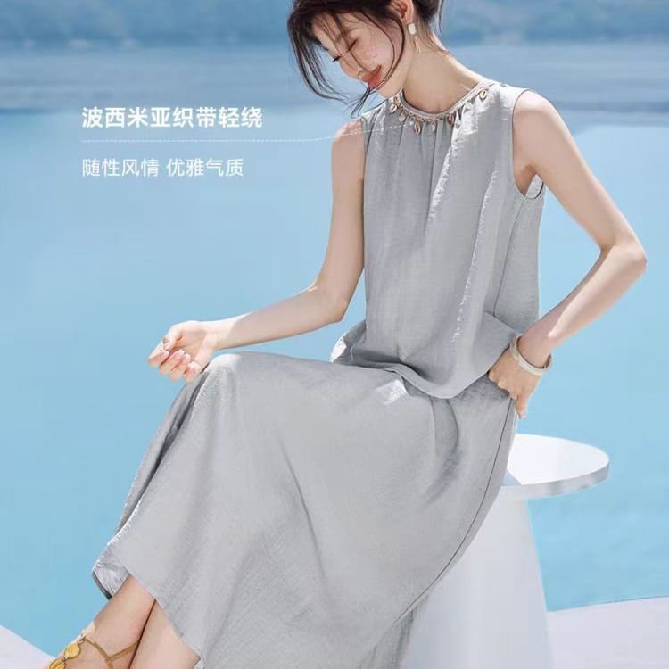 Set: Solid Tank Top with High-Waist Maxi Flared Skirt