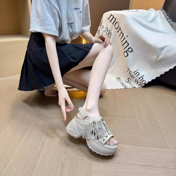 Platform Wedge Sandals Tasseled Slingback Sandals