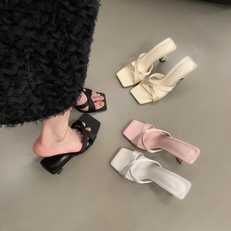 High Heel Square Toe Sandals