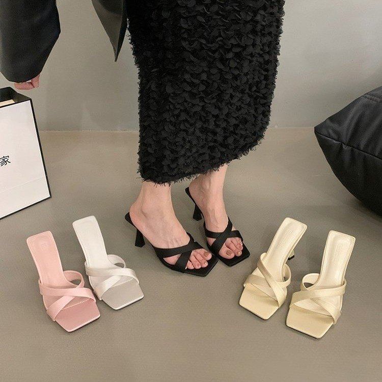 High Heel Square Toe Sandals