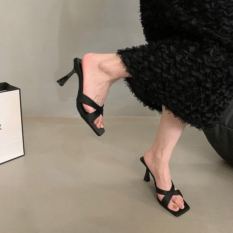 High Heel Square Toe Sandals