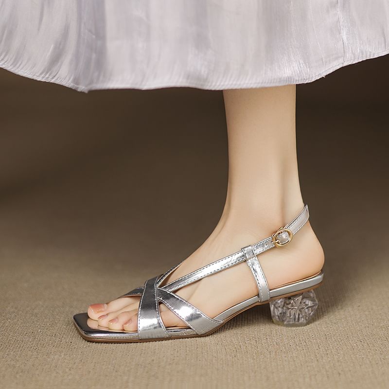 Faux Leather Clear Heel Sandals