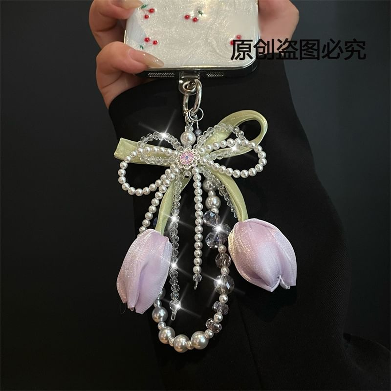 with Pearl Phone Pad Faux Lanyard